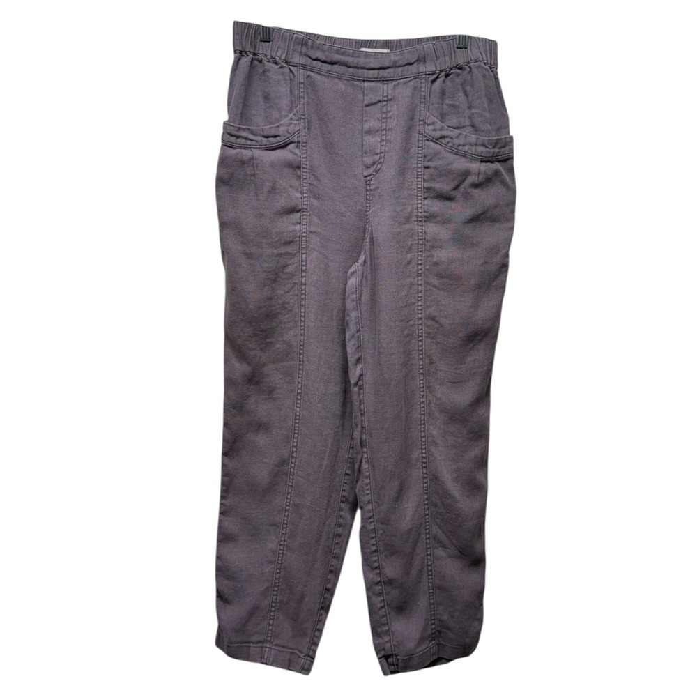 Cynthia Rowley Women Sz L Linen Cargo Pants Gray Lagenlook Boho Pull On Coastal